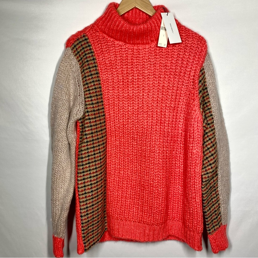 NWT Anthropologie SITA MURT Alpaca & Wool Chunky Knit Turtleneck Sweater in Pink